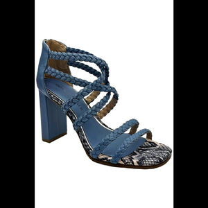 Donald Pliner Women's Leather Heeled Braided Sandal Denim Blue - Medium